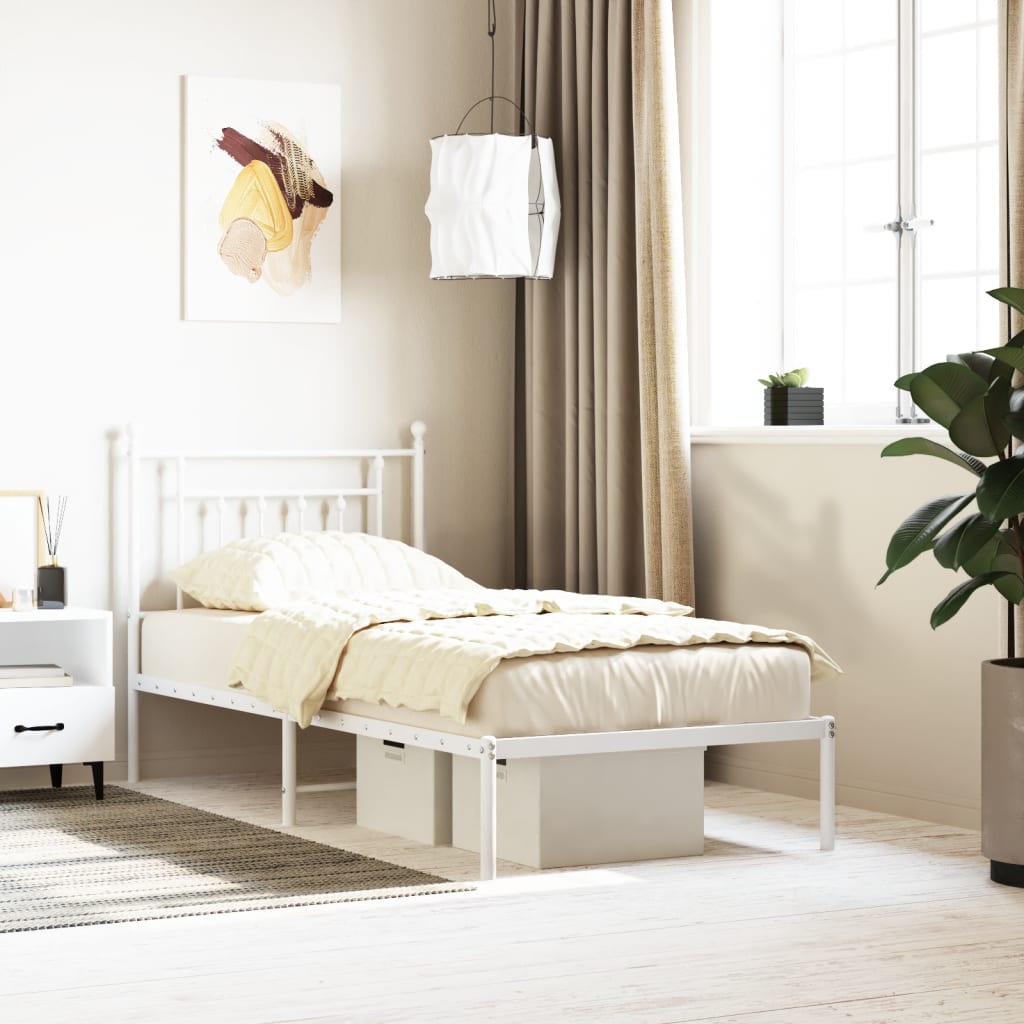 Metal Bed Frame without Mattress with Headboard White 90x190cm