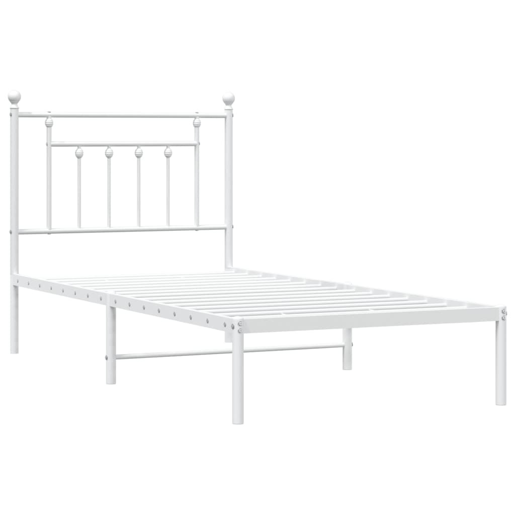 Metal Bed Frame without Mattress with Headboard White 90x200cm