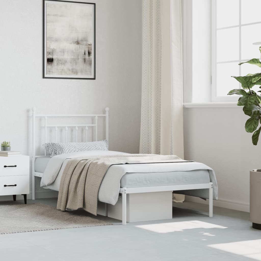 Metal Bed Frame without Mattress with Headboard White 90x200cm