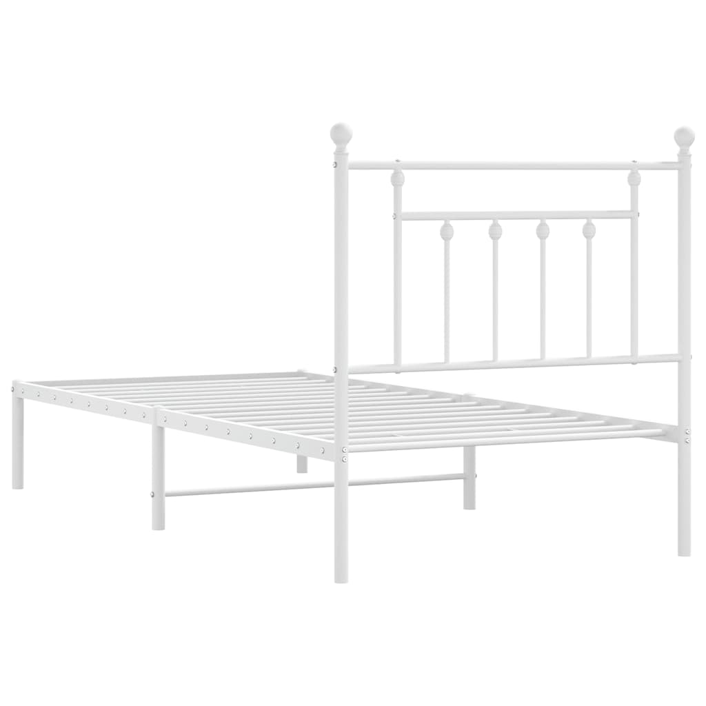 Metal Bed Frame without Mattress with Headboard White 90x200cm