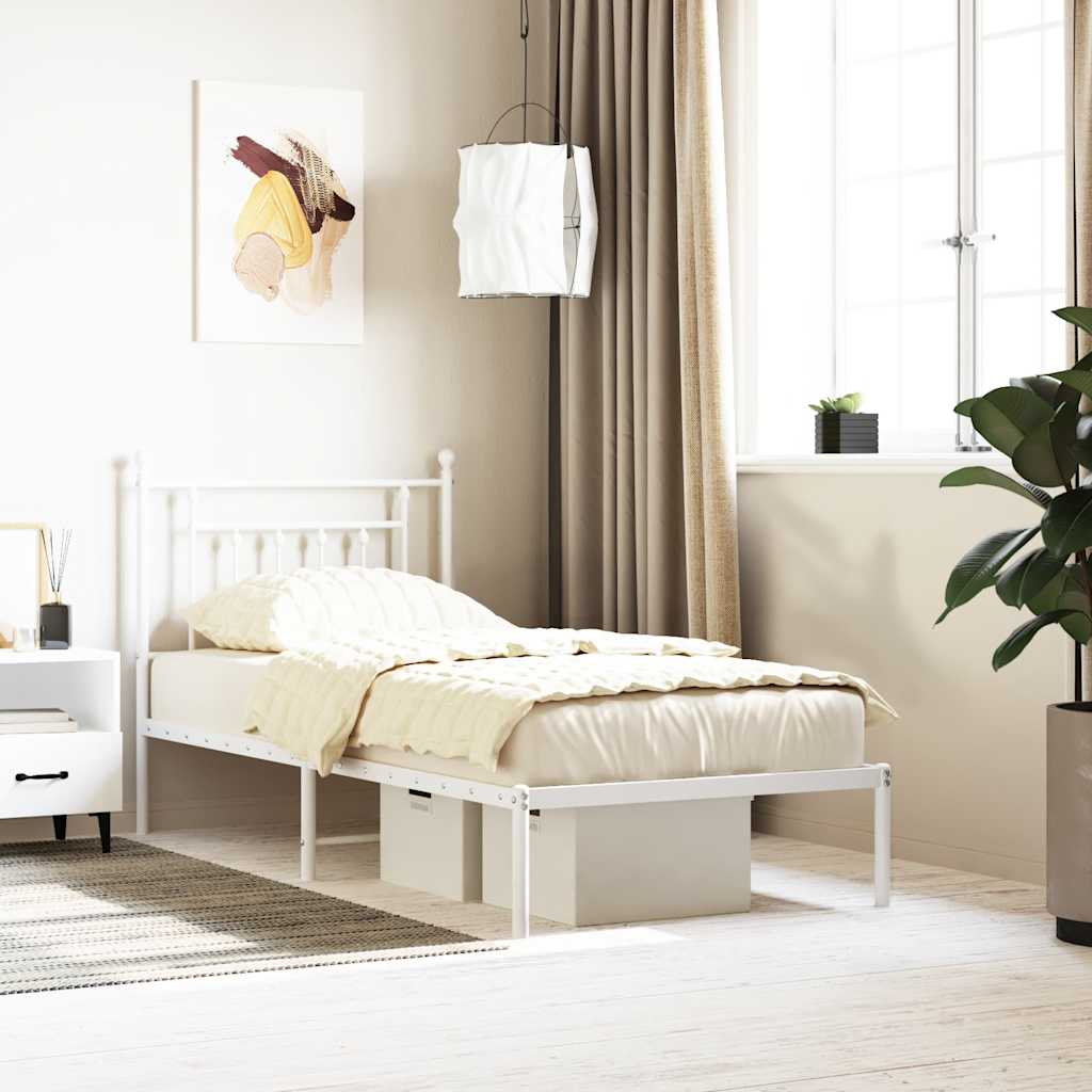 Metal Bed Frame without Mattress with Headboard White 90x200cm