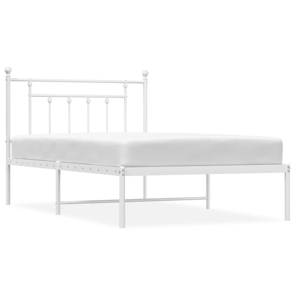 Metal Bed Frame without Mattress with Headboard White 107x203cm