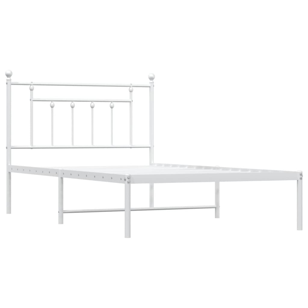 Metal Bed Frame without Mattress with Headboard White 107x203cm