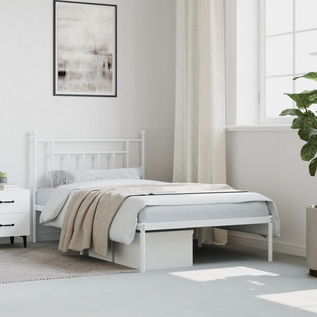 Metal Bed Frame without Mattress with Headboard White 107x203cm