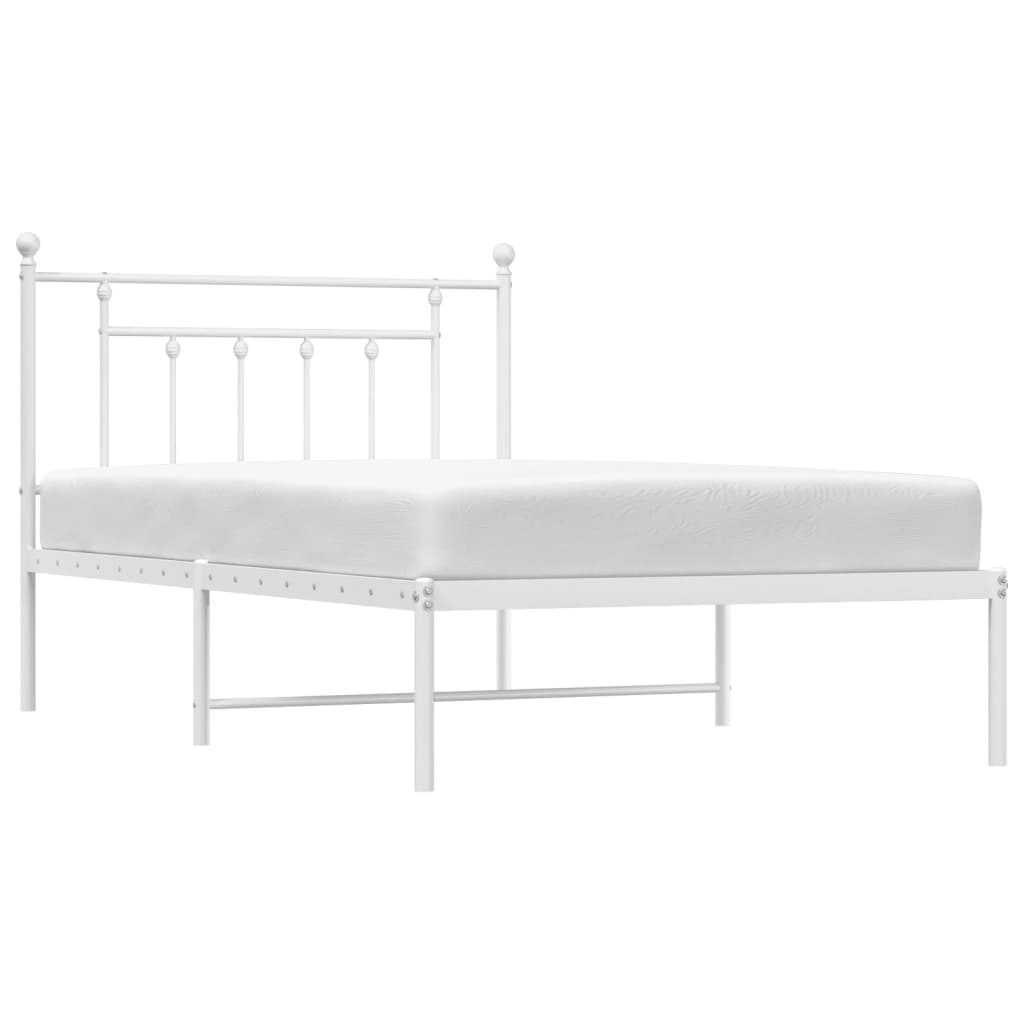 Metal Bed Frame without Mattress with Headboard White 107x203cm
