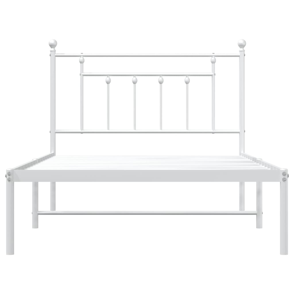 Metal Bed Frame without Mattress with Headboard White 107x203cm