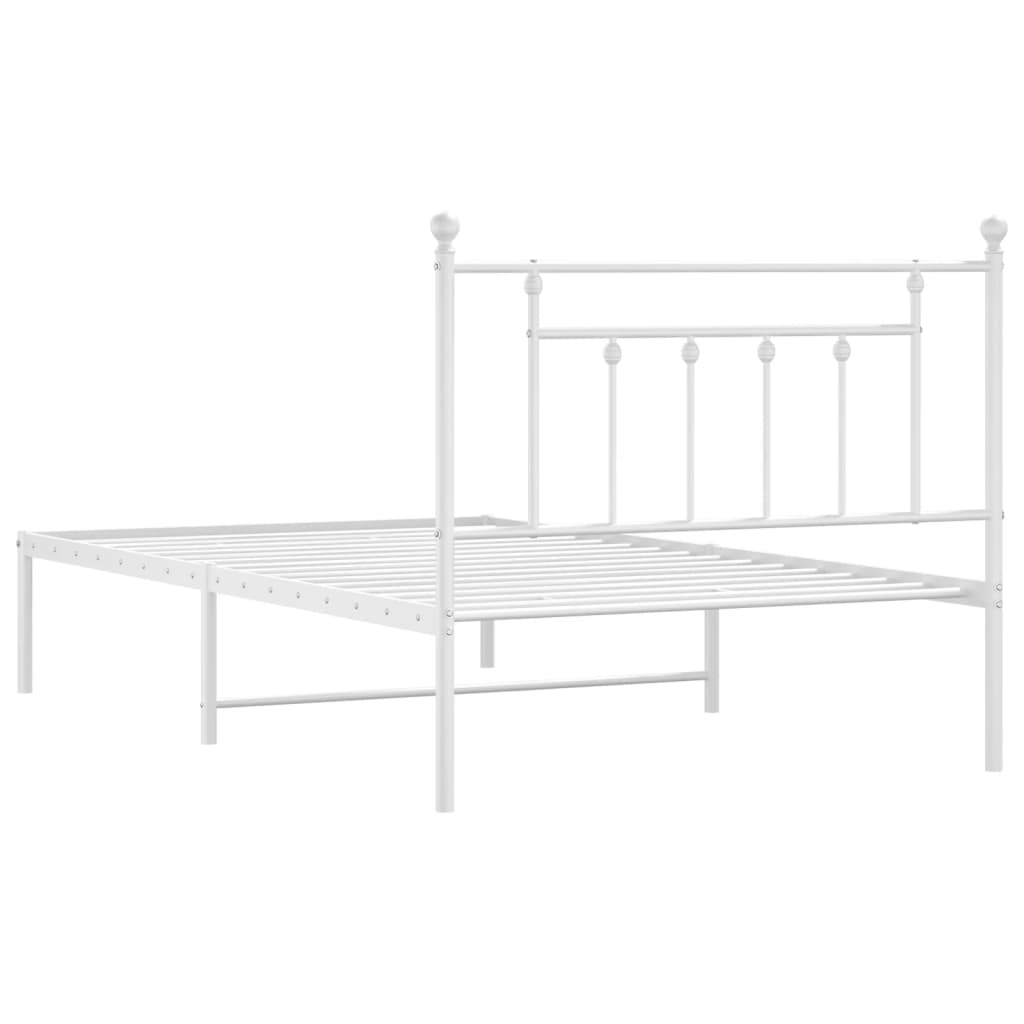 Metal Bed Frame without Mattress with Headboard White 107x203cm