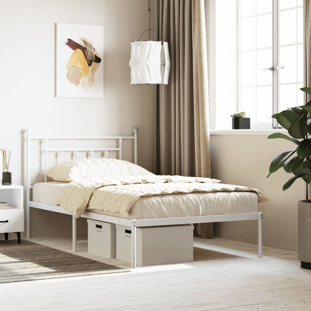 Metal Bed Frame without Mattress with Headboard White 107x203cm