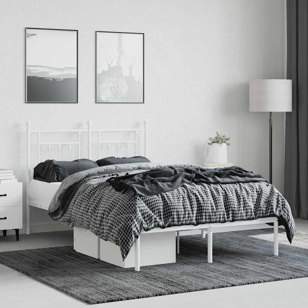 Metal Bed Frame without Mattress with Headboard White 120x190cm