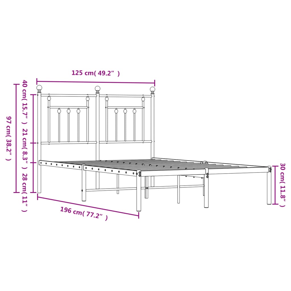 Metal Bed Frame without Mattress with Headboard White 120x190cm