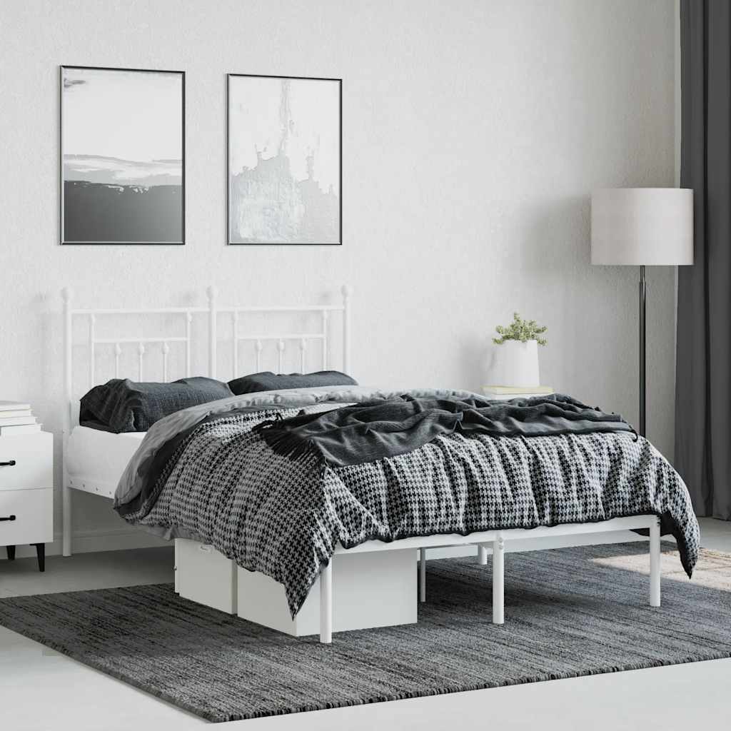 Metal Bed Frame without Mattress with Headboard White 120x200cm