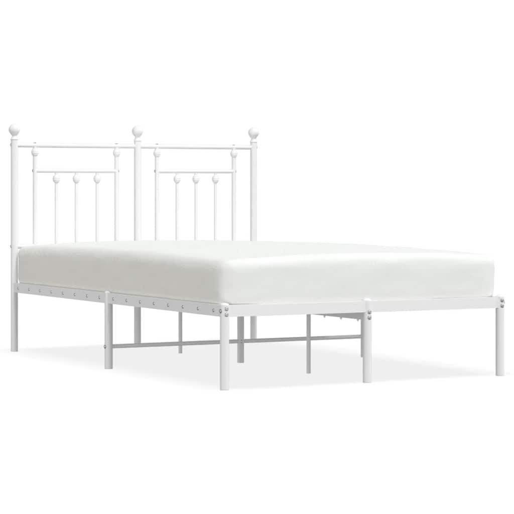 Metal Bed Frame without Mattress with Headboard White 135x190cm