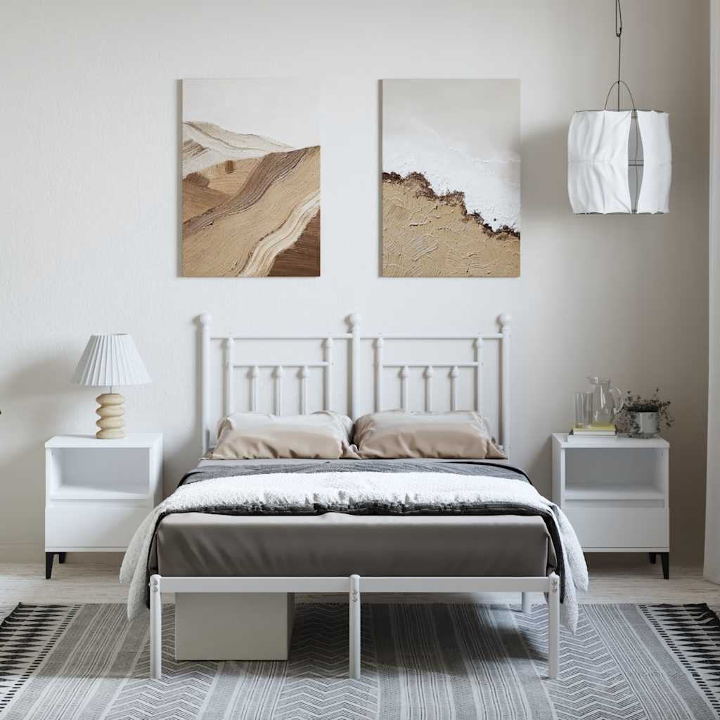 Metal Bed Frame without Mattress with Headboard White 135x190cm