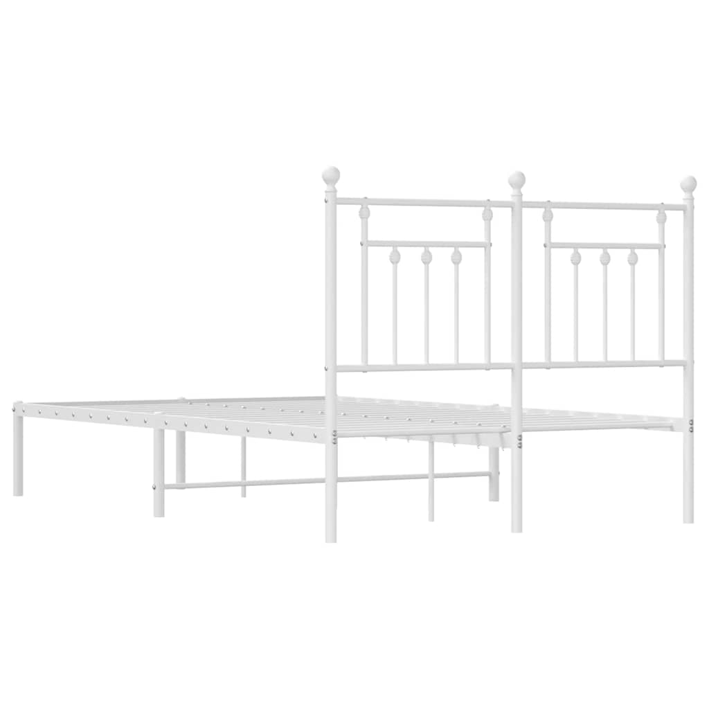 Metal Bed Frame without Mattress with Headboard White 135x190cm