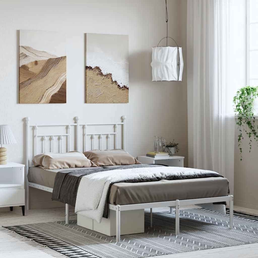 Metal Bed Frame without Mattress with Headboard White 135x190cm