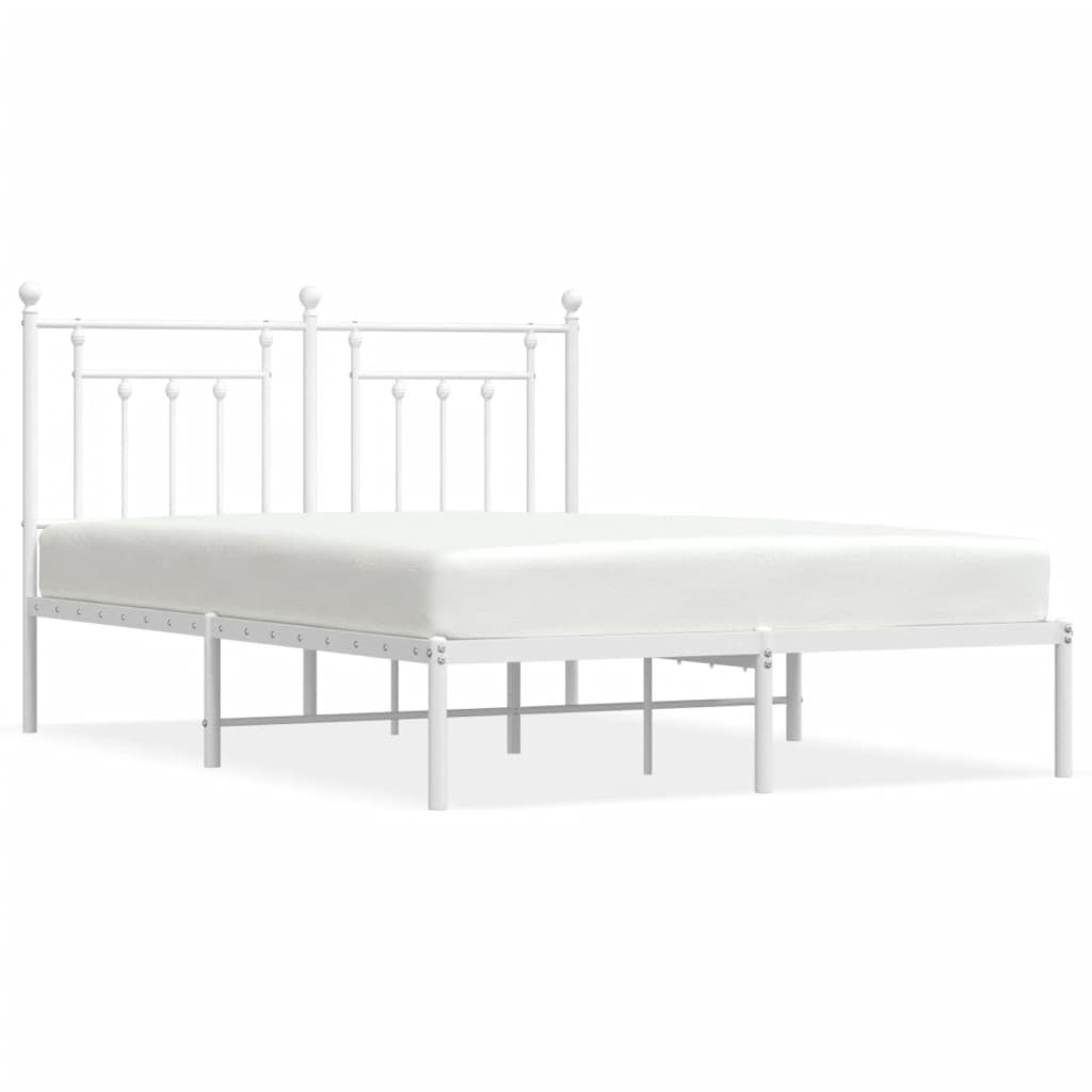 Metal Bed Frame without Mattress with Headboard White 140x190cm