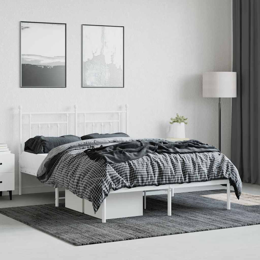 Metal Bed Frame without Mattress with Headboard White 140x190cm