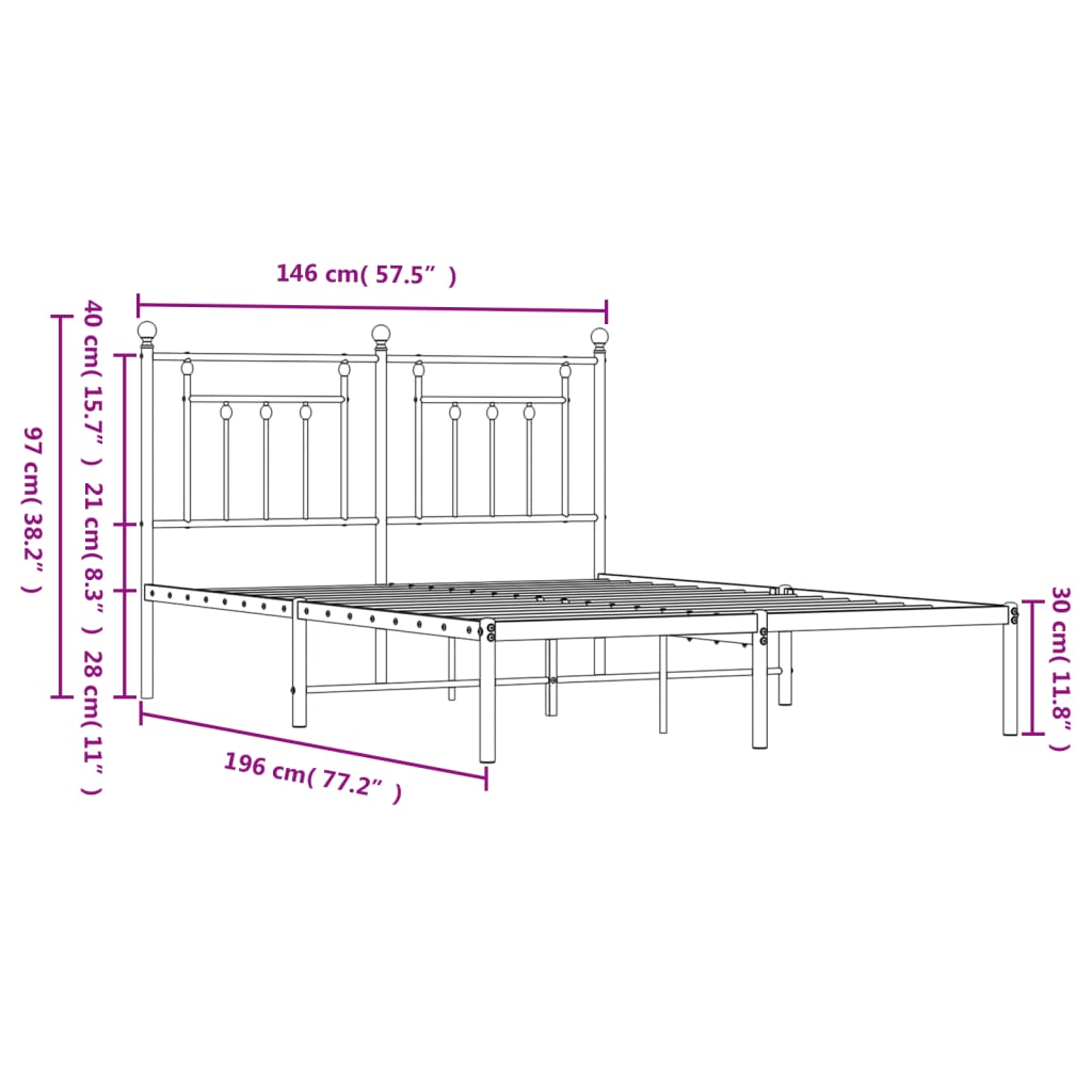 Metal Bed Frame without Mattress with Headboard White 140x190cm
