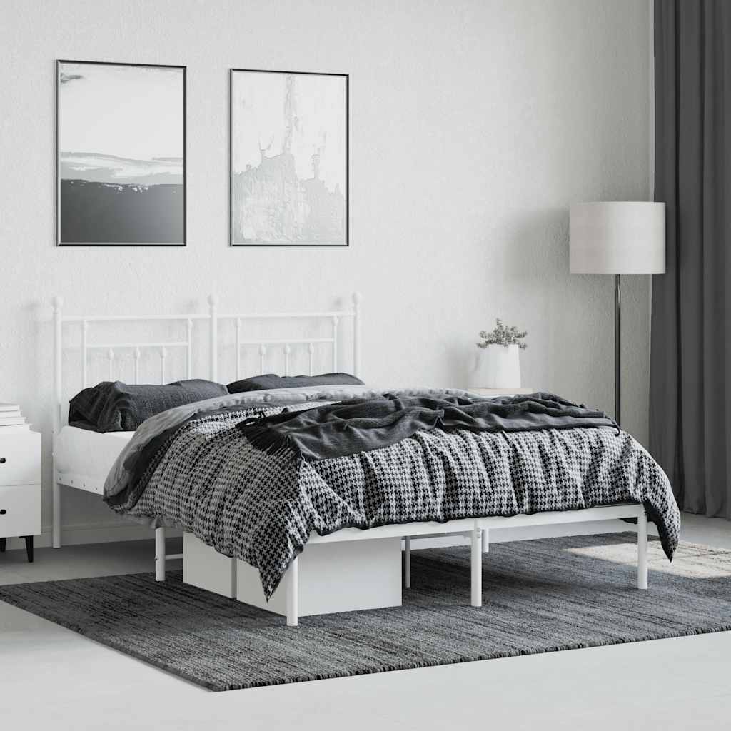 Metal Bed Frame without Mattress with Headboard White 140x200cm