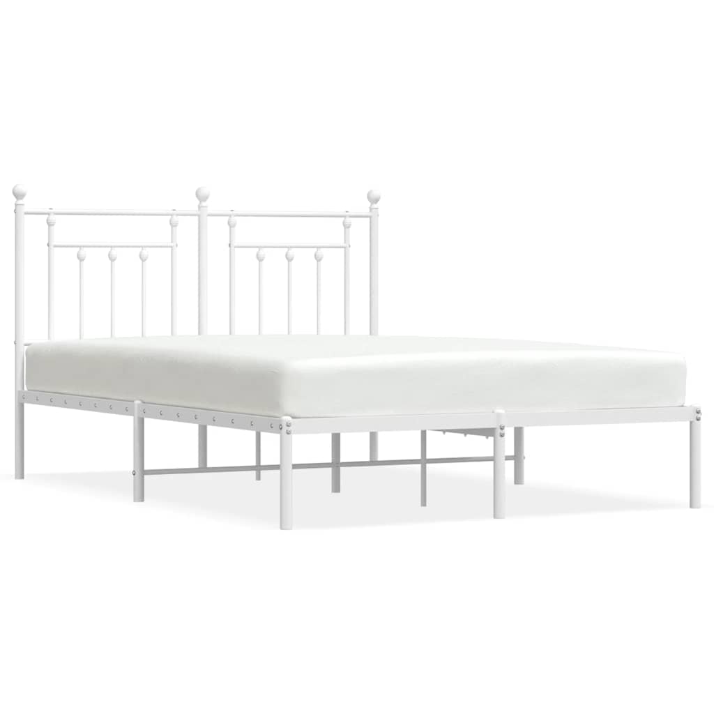 Metal Bed Frame without Mattress with Headboard White 150x200cm