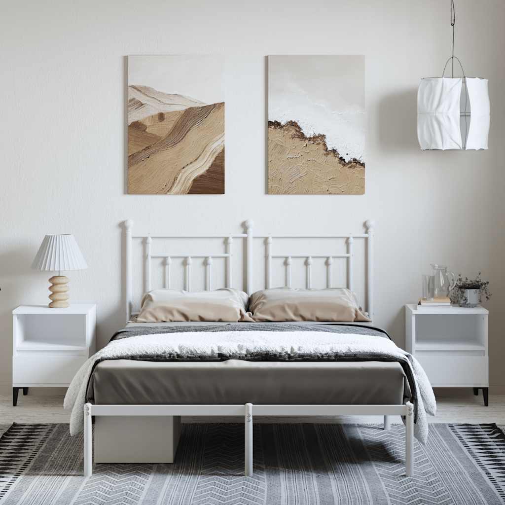 Metal Bed Frame without Mattress with Headboard White 150x200cm