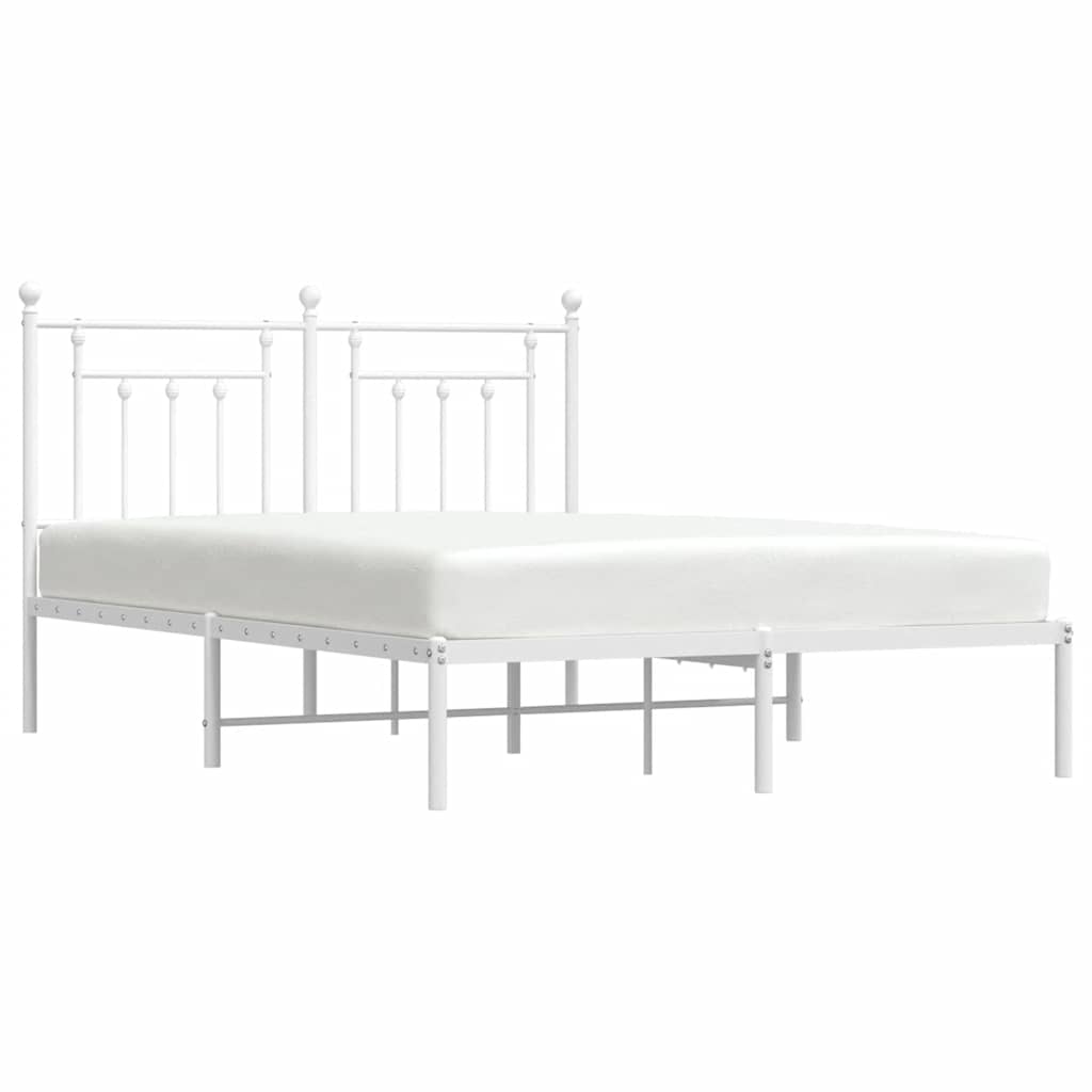 Metal Bed Frame without Mattress with Headboard White 150x200cm