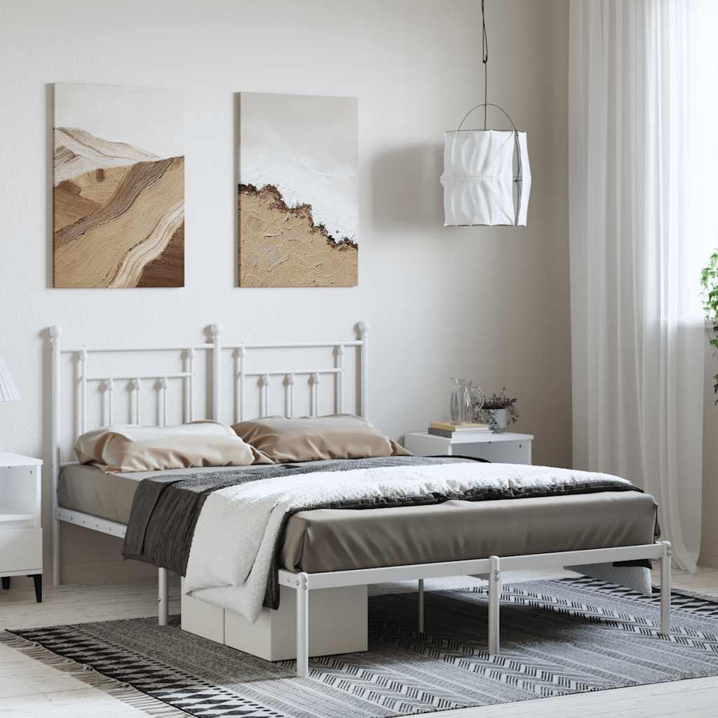 Metal Bed Frame without Mattress with Headboard White 150x200cm