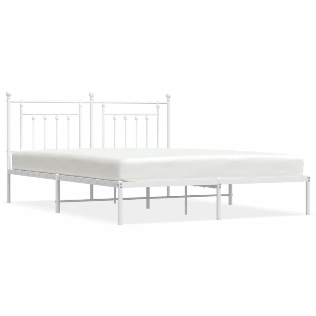 Metal Bed Frame without Mattress with Headboard White 160x200cm