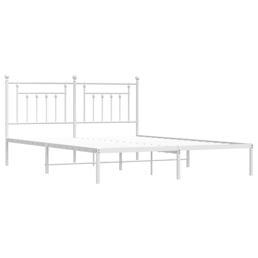 Metal Bed Frame without Mattress with Headboard White 160x200cm