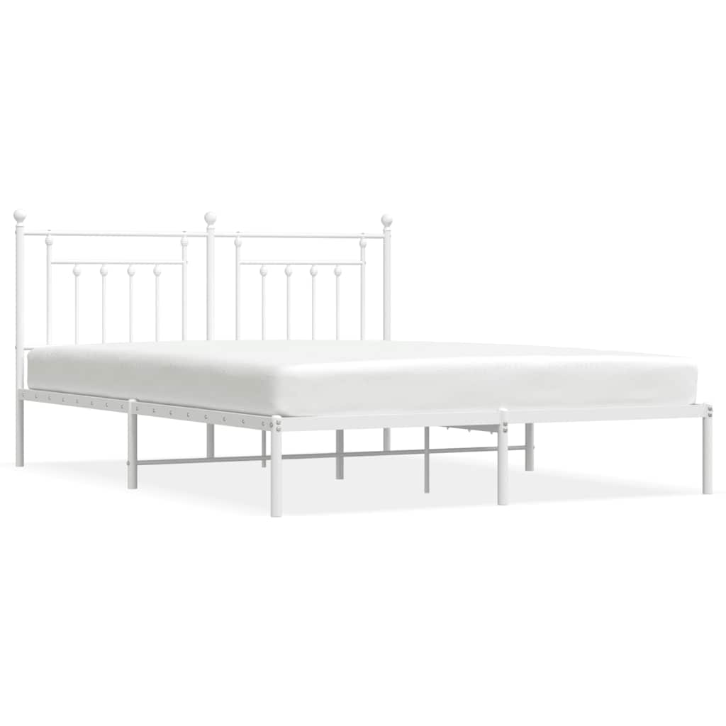 Metal Bed Frame without Mattress with Headboard White 180x200cm