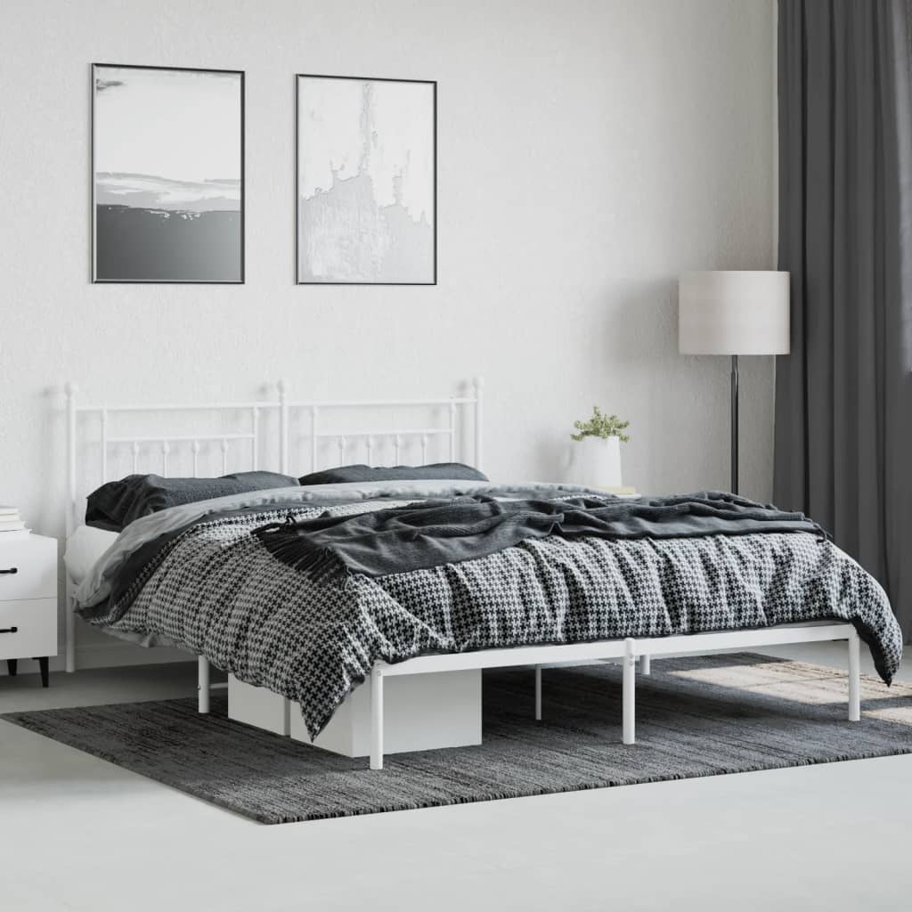 Metal Bed Frame without Mattress with Headboard White 180x200cm