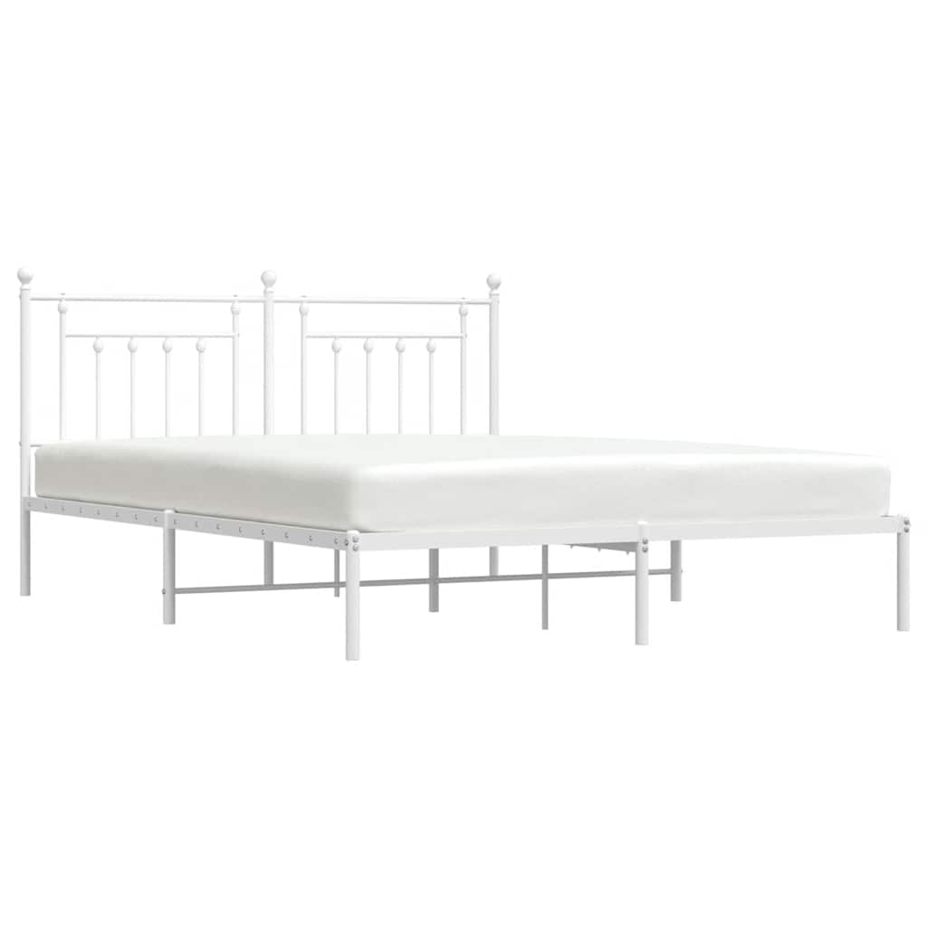 Metal Bed Frame without Mattress with Headboard White 180x200cm