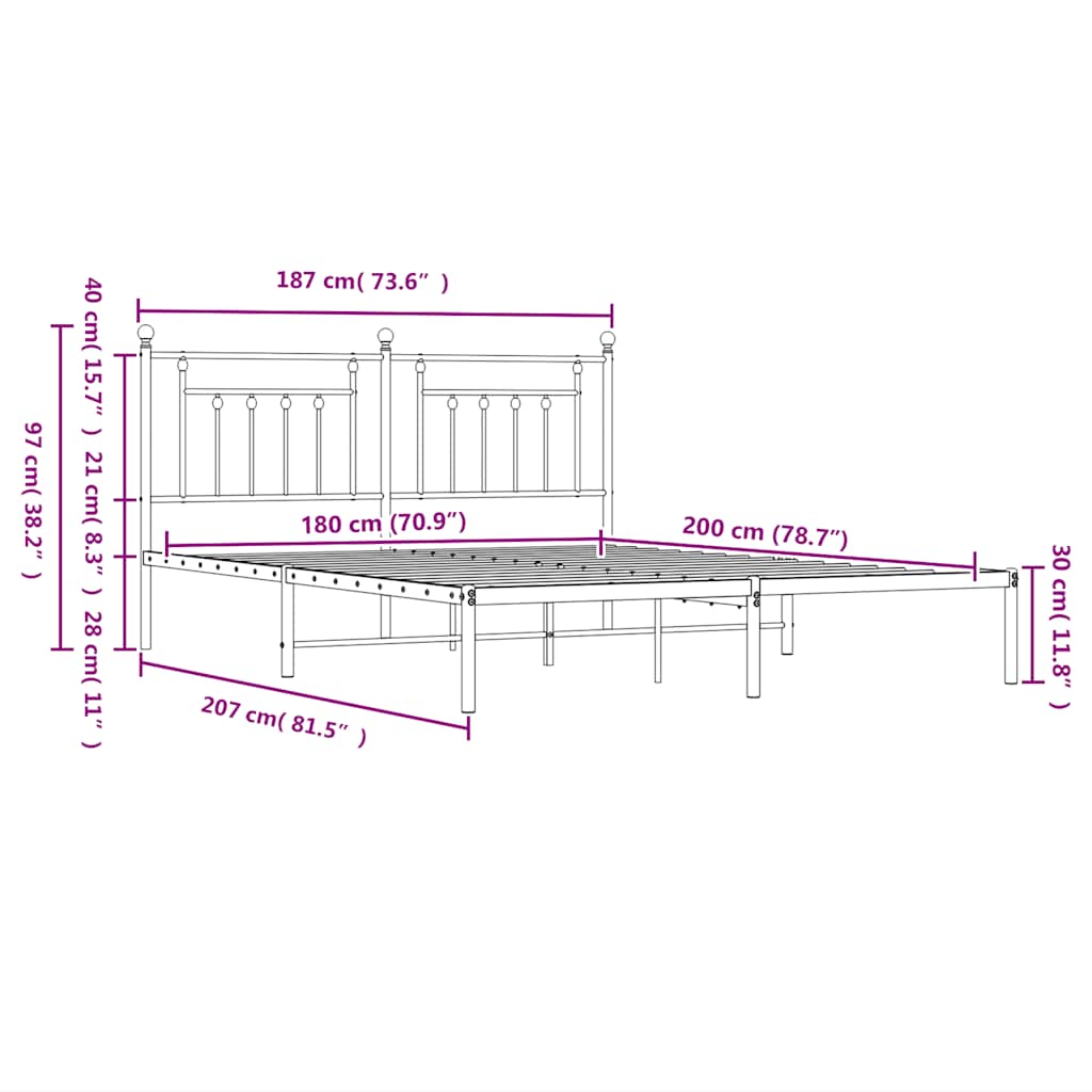 Metal Bed Frame without Mattress with Headboard White 180x200cm