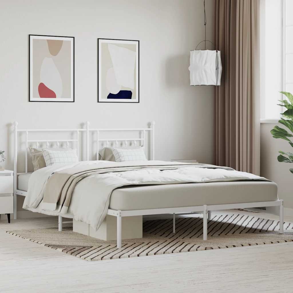 Metal Bed Frame without Mattress with Headboard White 180x200cm