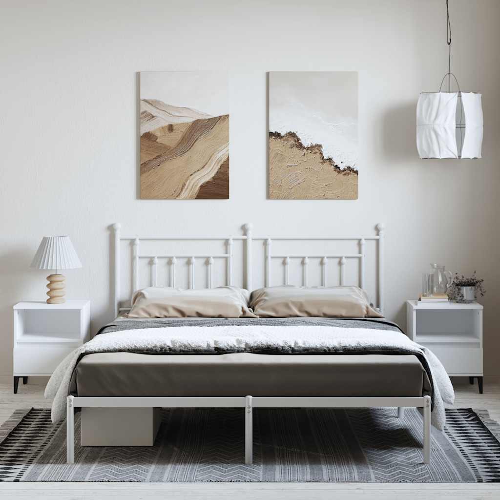 Metal Bed Frame without Mattress with Headboard White 183x213cm