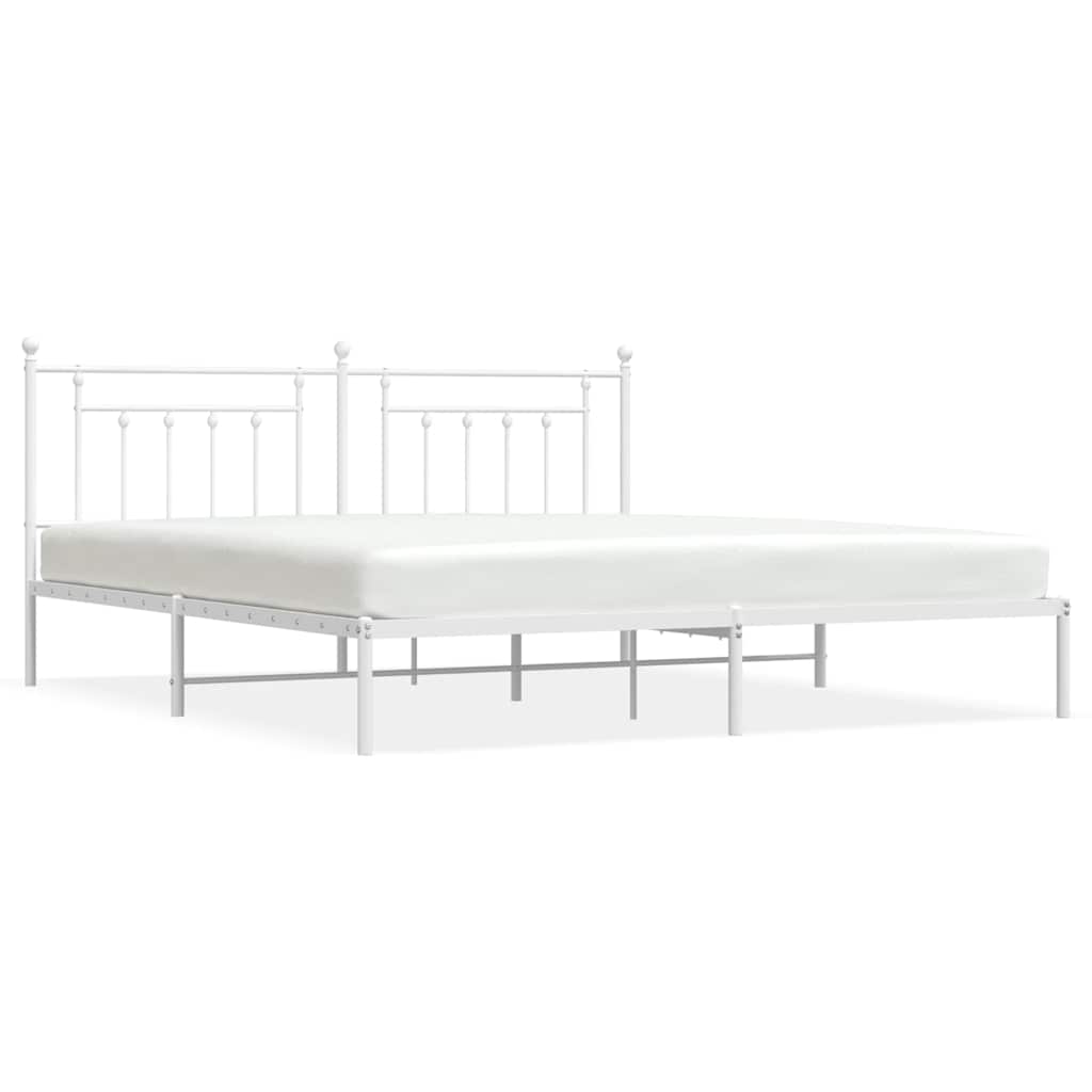 Metal Bed Frame without Mattress with Headboard White 193x203cm