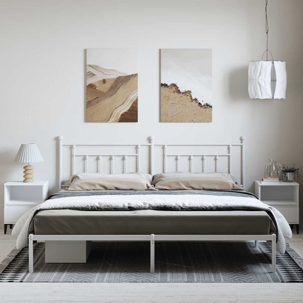 Metal Bed Frame without Mattress with Headboard White 193x203cm