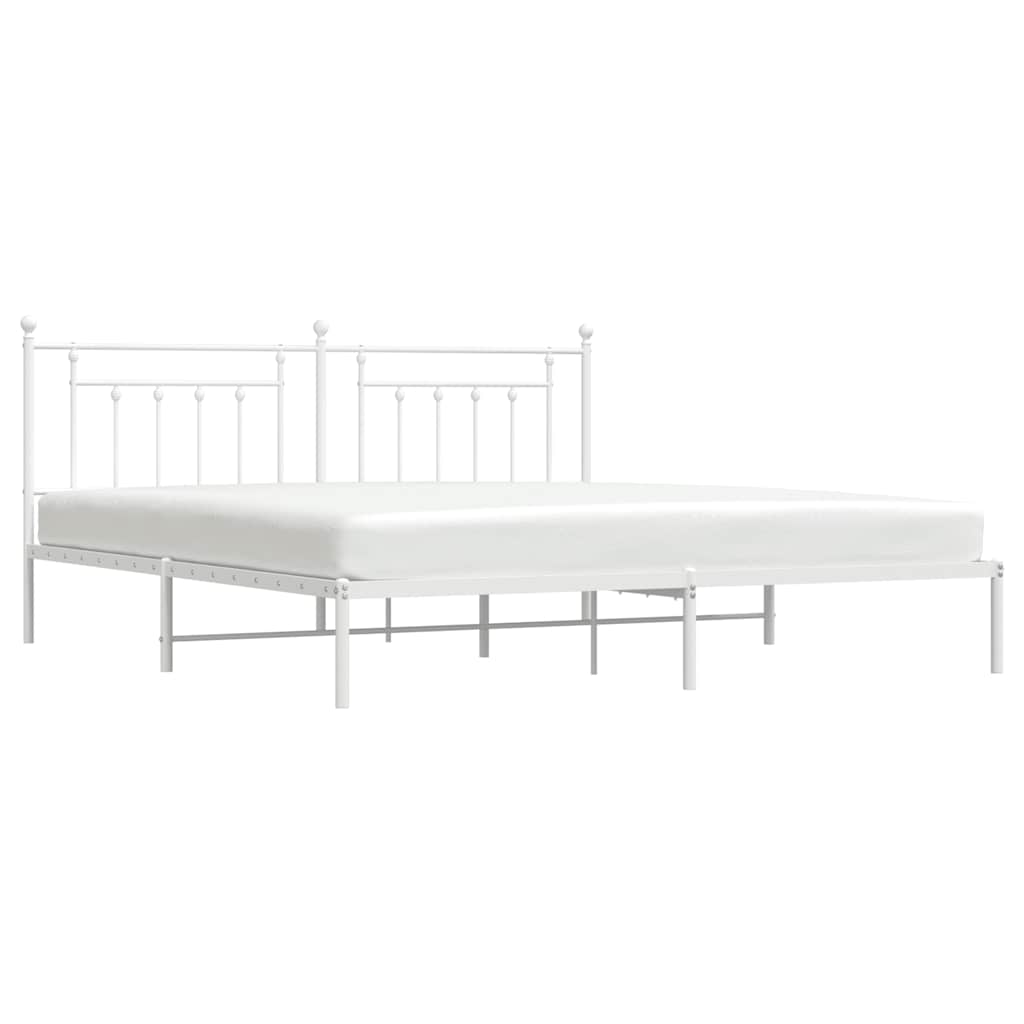Metal Bed Frame without Mattress with Headboard White 193x203cm