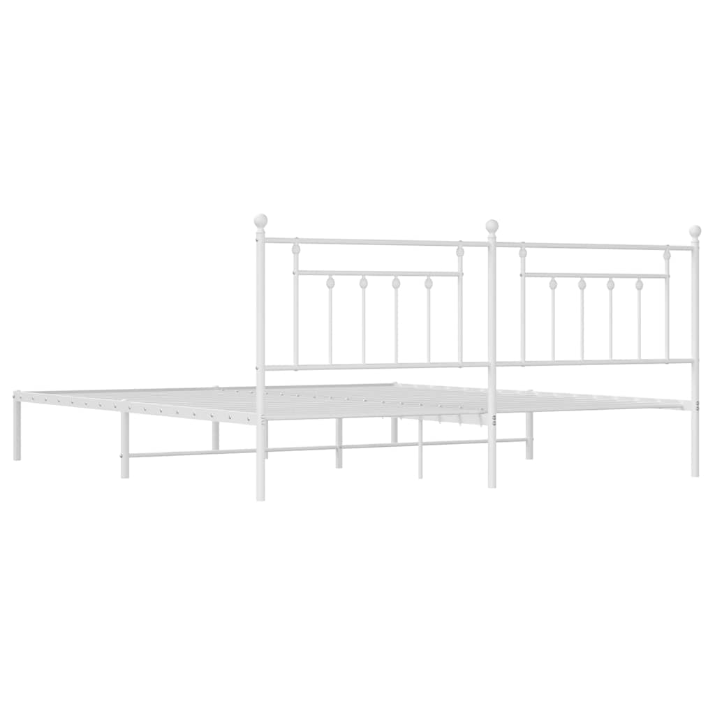 Metal Bed Frame without Mattress with Headboard White 193x203cm
