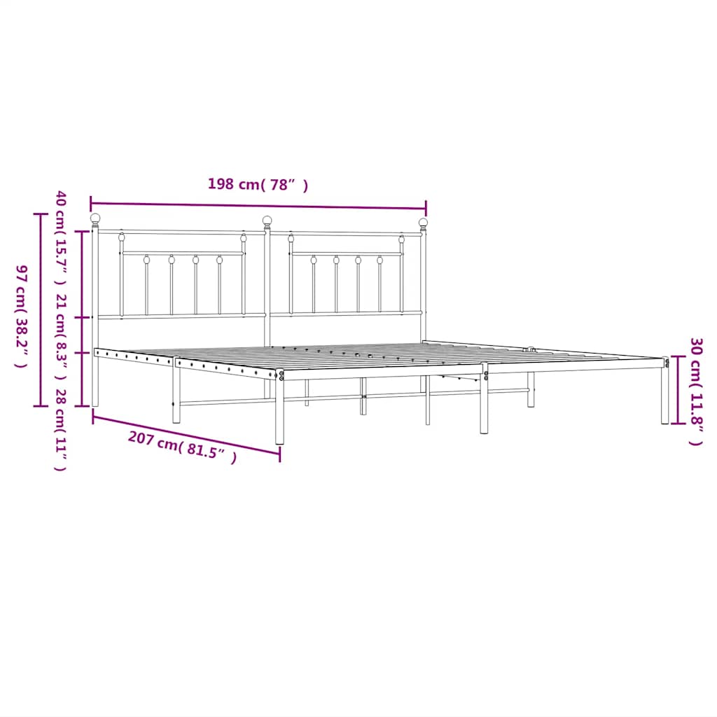 Metal Bed Frame without Mattress with Headboard White 193x203cm