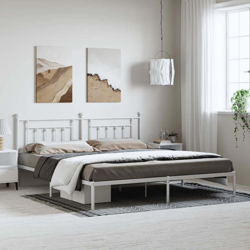 Metal Bed Frame without Mattress with Headboard White 193x203cm