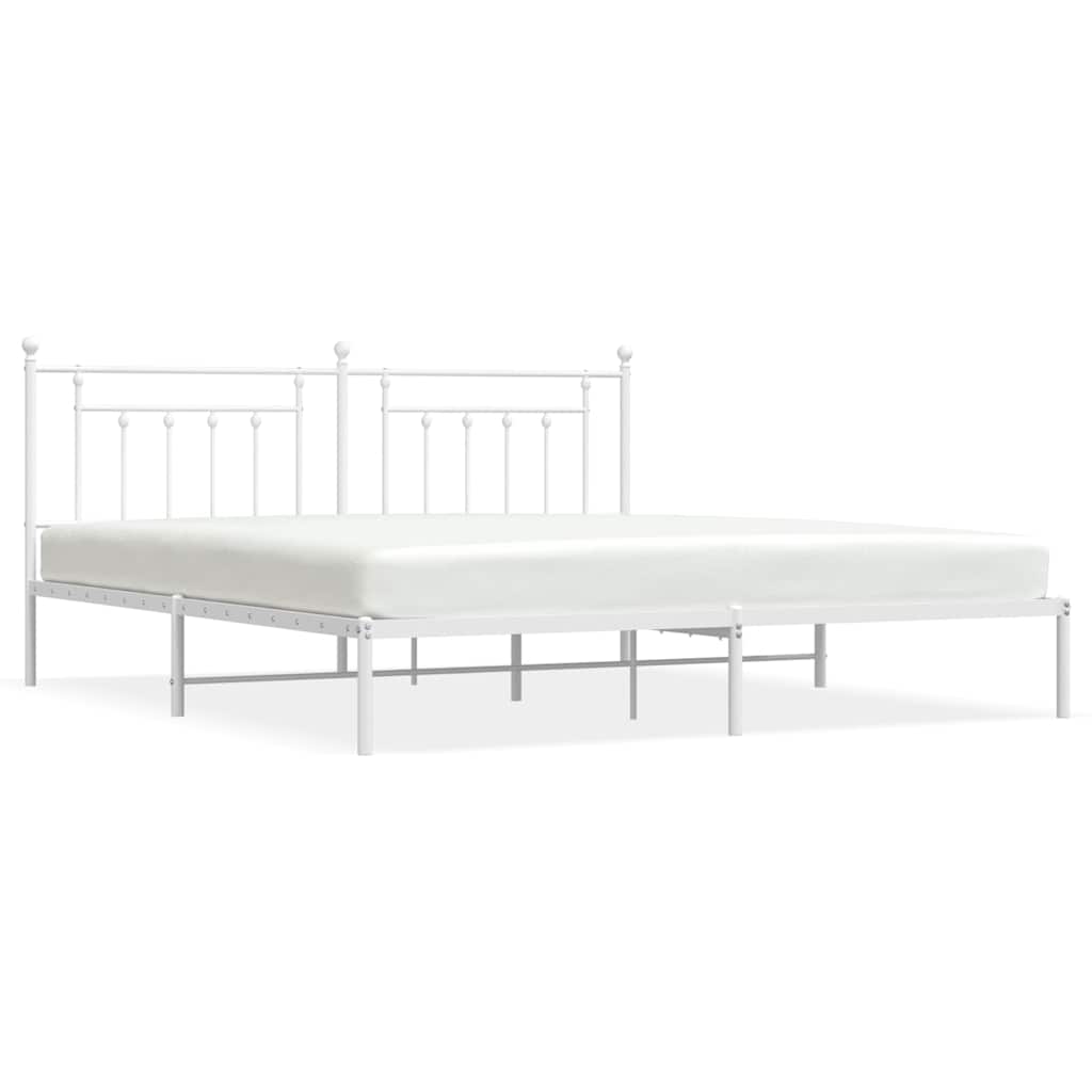 Metal Bed Frame without Mattress with Headboard White 200x200cm
