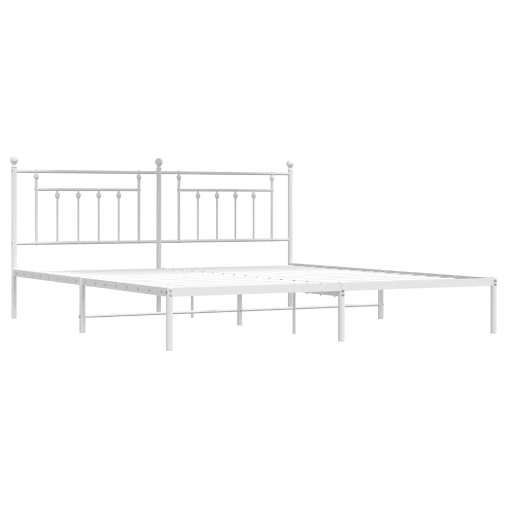 Metal Bed Frame without Mattress with Headboard White 200x200cm