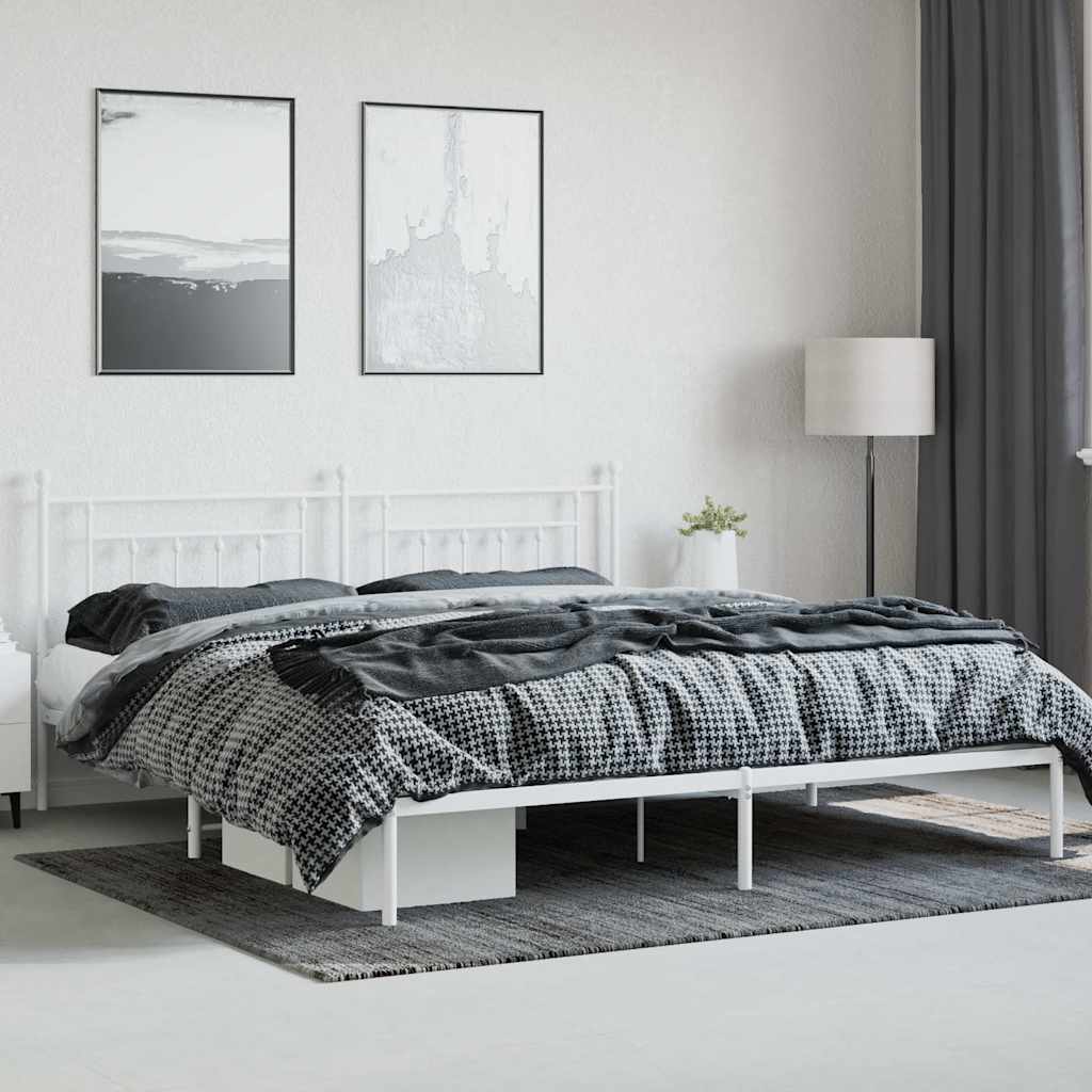 Metal Bed Frame without Mattress with Headboard White 200x200cm