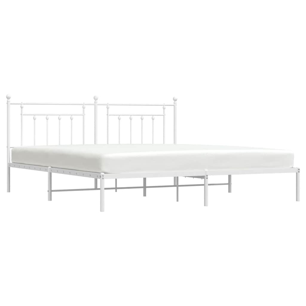 Metal Bed Frame without Mattress with Headboard White 200x200cm