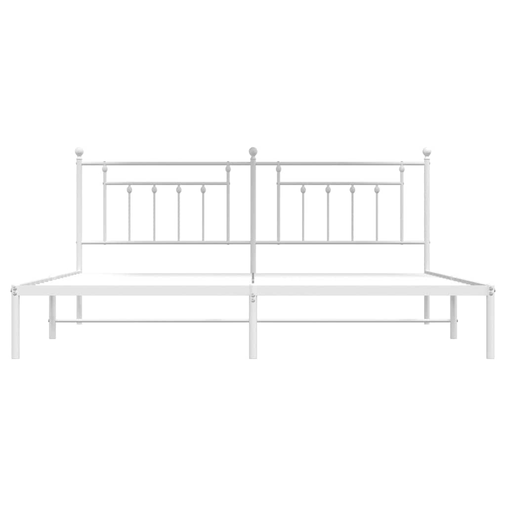 Metal Bed Frame without Mattress with Headboard White 200x200cm