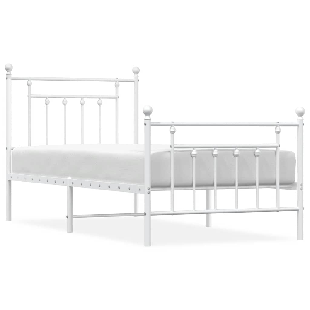 Metal Bed Frame without Mattress with Footboard White 80x200cm