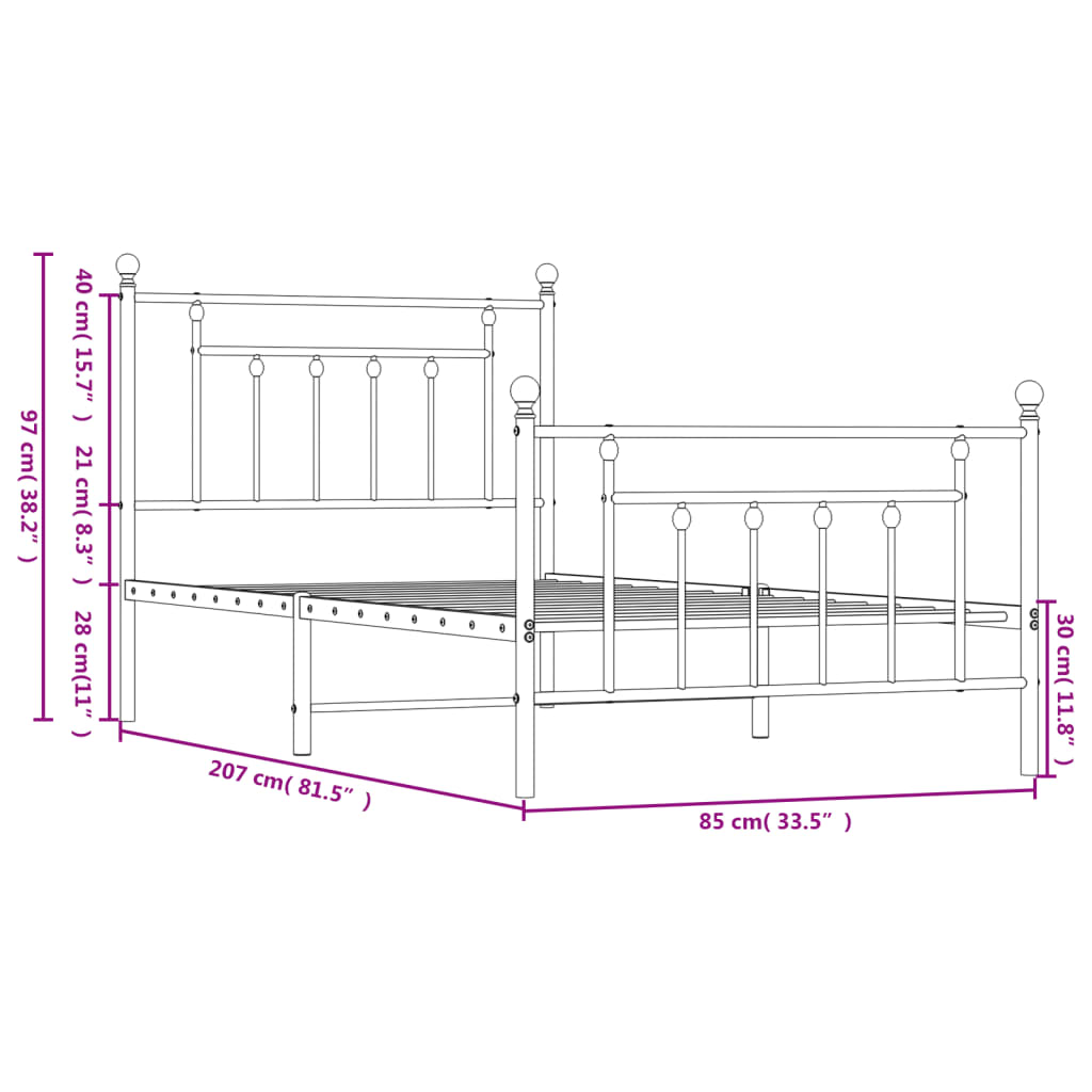 Metal Bed Frame without Mattress with Footboard White 80x200cm