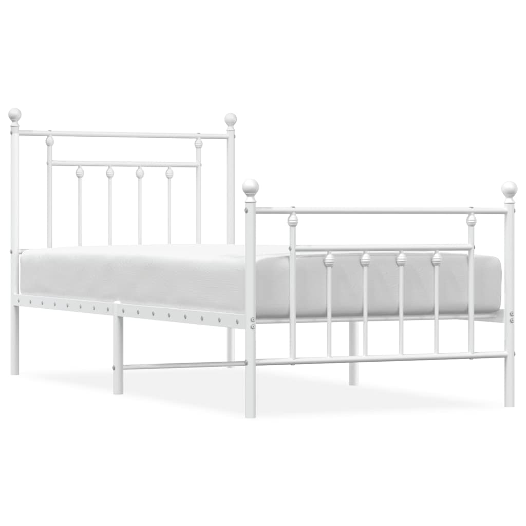 Metal Bed Frame without Mattress with Footboard White 90x190cm