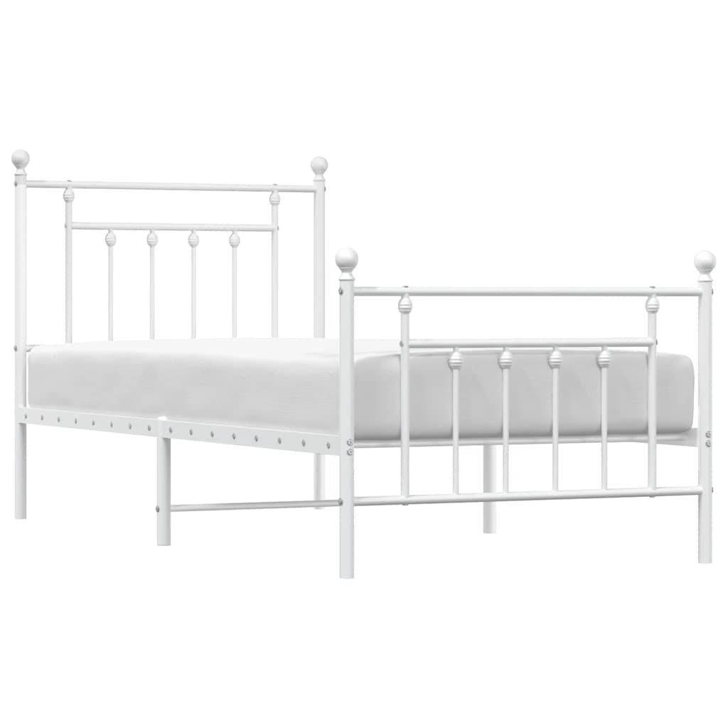 Metal Bed Frame without Mattress with Footboard White 90x190cm